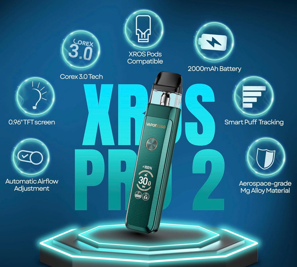Vaporesso Xros Pro 2 Vape Pod Kit 30W, Built in 2000mAh Mega Battery, Compatible with XROS Pods, Fast Charge, 2ML, No Nicotine, including 2 free pods.
