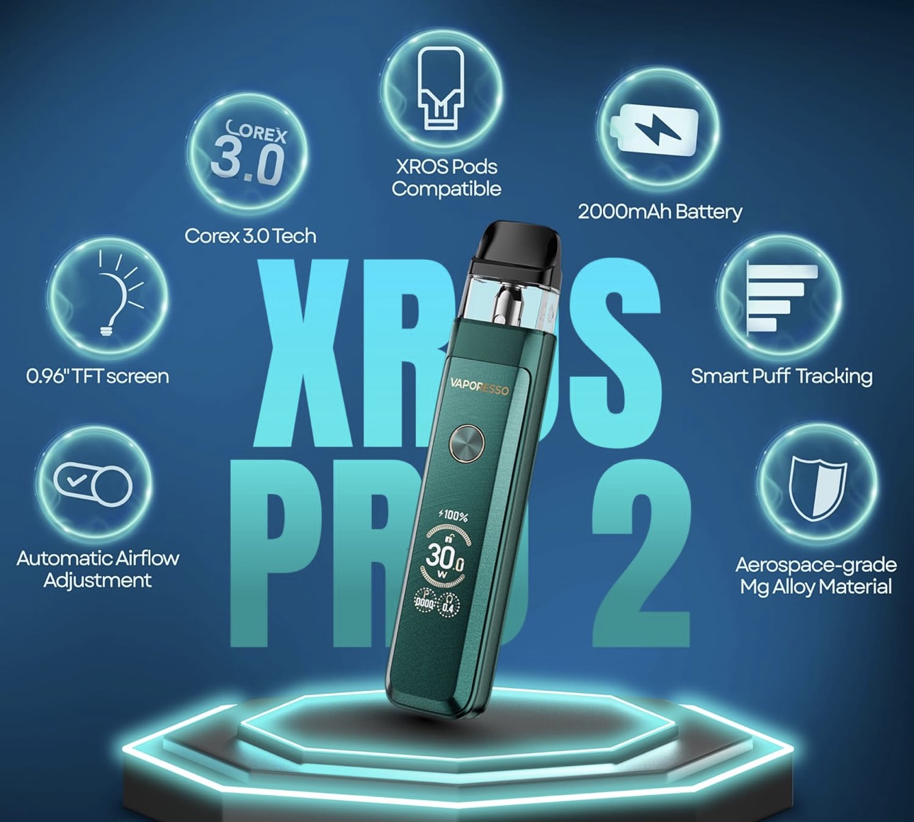 Vaporesso Xros Pro 2 Vape Pod Kit 30W, Built in 2000mAh Mega Battery, Compatible with XROS Pods, Fast Charge, 2ML, No Nicotine, including 2 free pods.